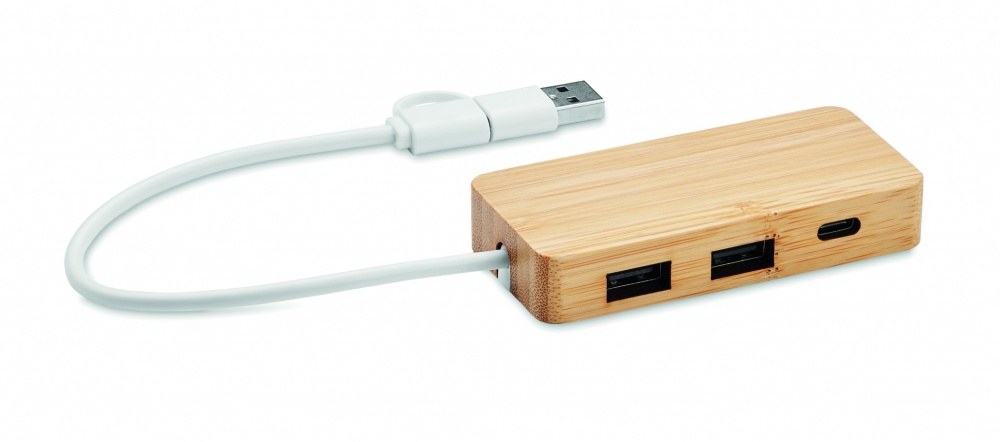 Logotrade promotional product image of: Bamboo USB 3 ports hub