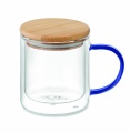 Double wall borosilicate mug, Transparent Blue