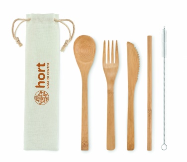 Logo trade advertising products image of: Bamboo cutlery with straw