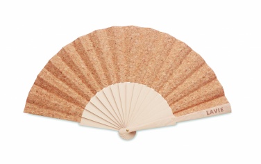 Logo trade promotional gifts image of: Wood hand fan with cork fabric