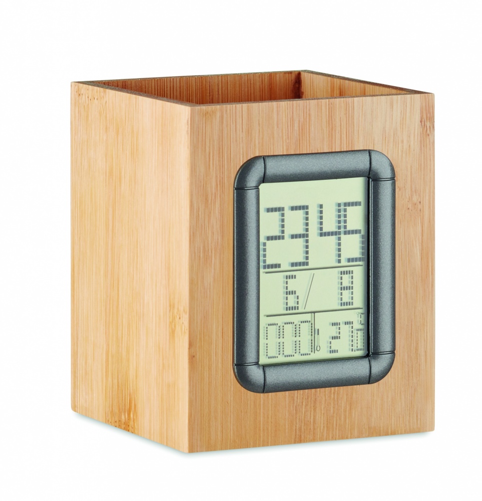 Logotrade business gift image of: Bamboo pen holder and LCD clock