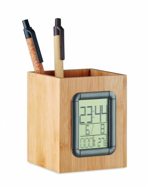 Logotrade promotional giveaway image of: Bamboo pen holder and LCD clock