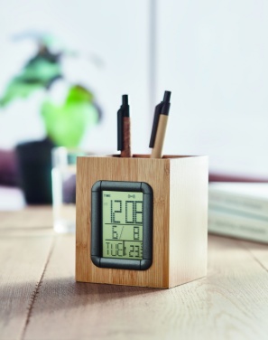 Logotrade corporate gifts photo of: Bamboo pen holder and LCD clock