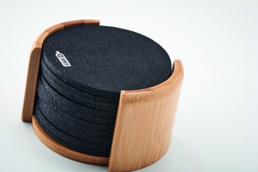 Logo trade promotional items picture of: RPET coasters in bamboo holder