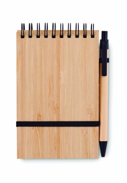 Logo trade business gifts image of: A6 bamboo notepad with pen SONORABAM