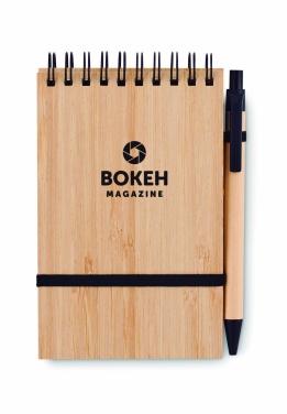 Logo trade promotional giveaways picture of: A6 bamboo notepad with pen SONORABAM