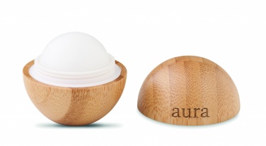 Logo trade promotional giveaway photo of: Lip balm in round bamboo case