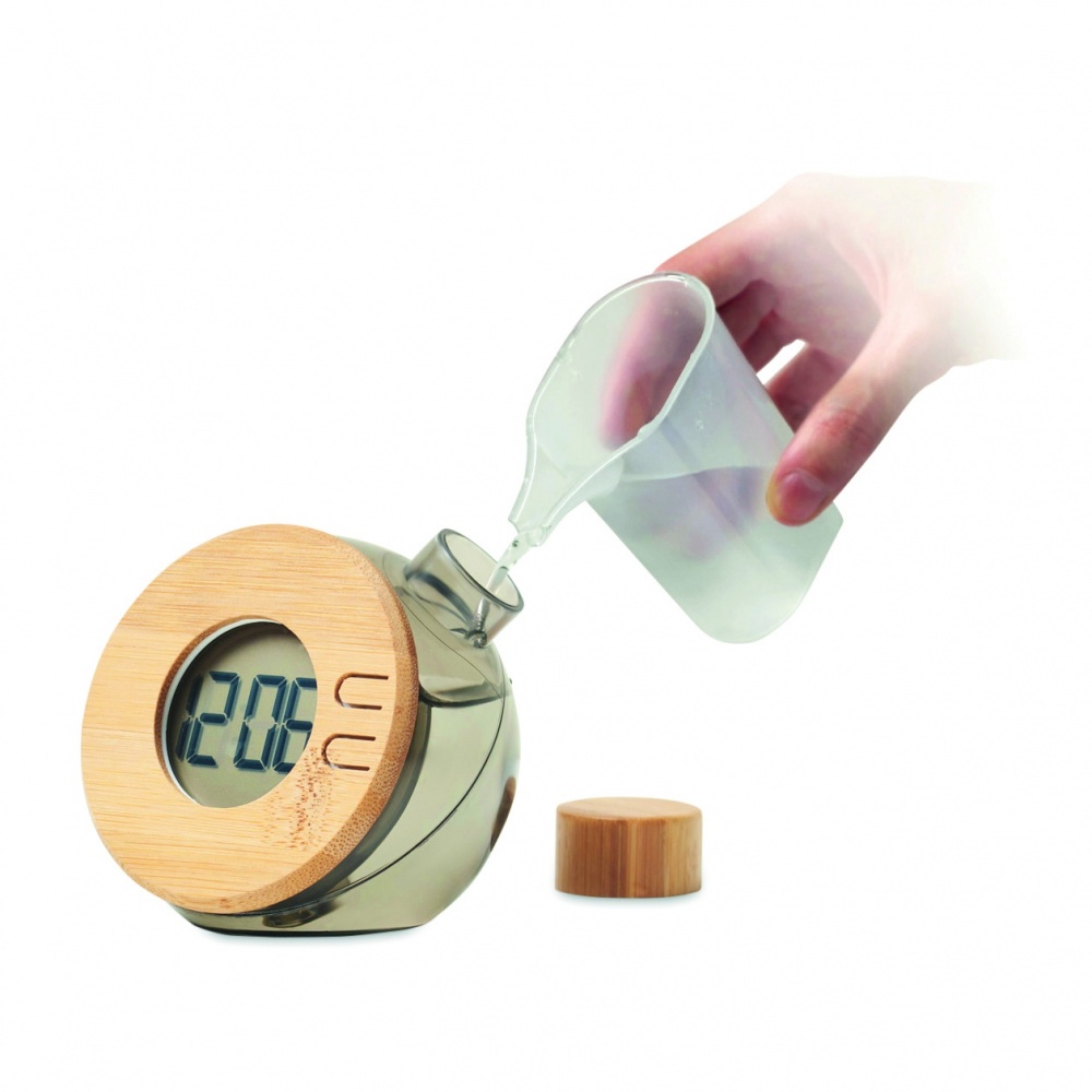 Logotrade corporate gift image of: Water powered bamboo LCD clock