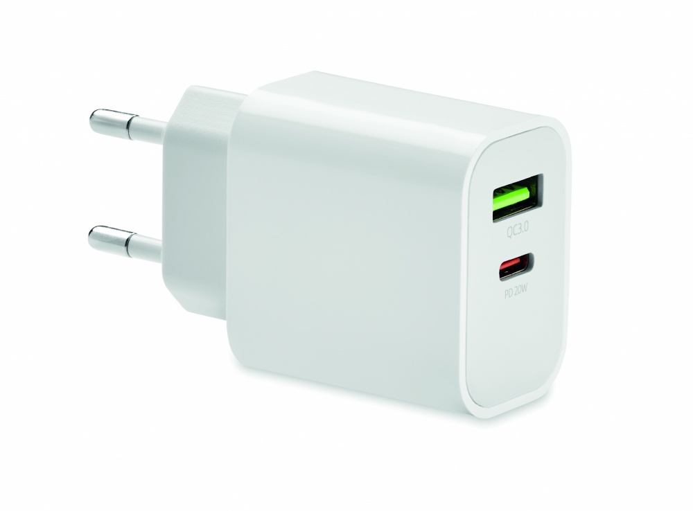 Logo trade business gift photo of: 18W 2 port USB charger EU plug