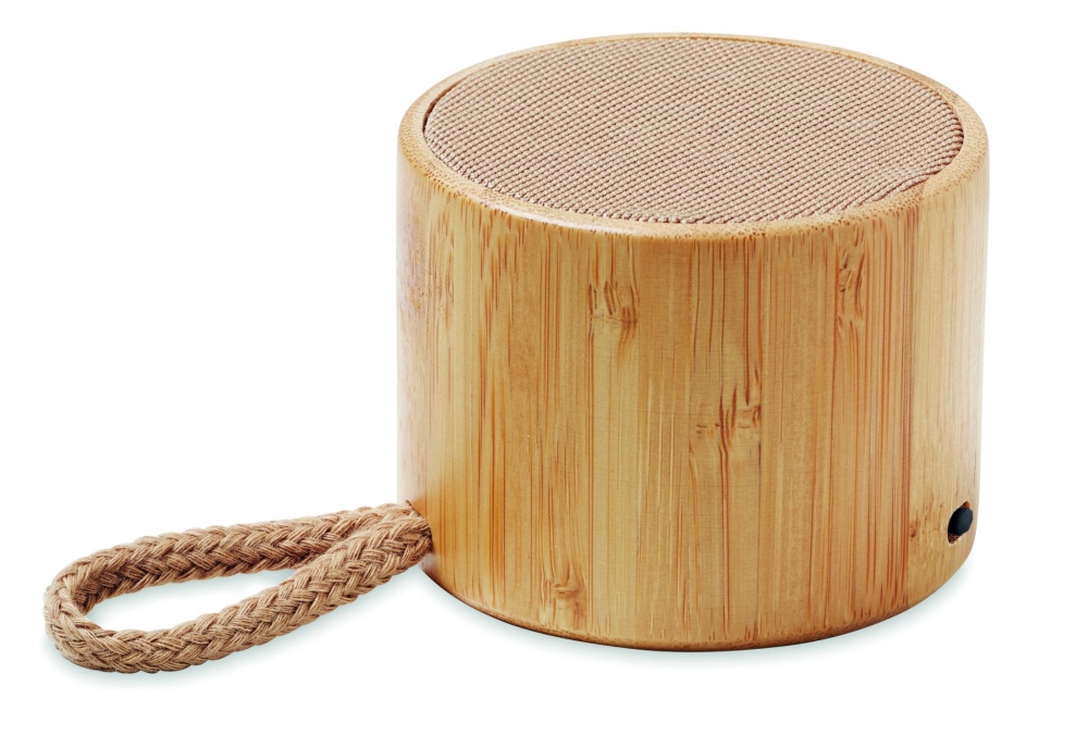 Logo trade promotional merchandise image of: Round bamboo wireless speaker