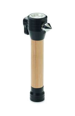 Logotrade promotional merchandise picture of: 3-in-1 bamboo flashlight with an emergency hammer and seatbelt cutter