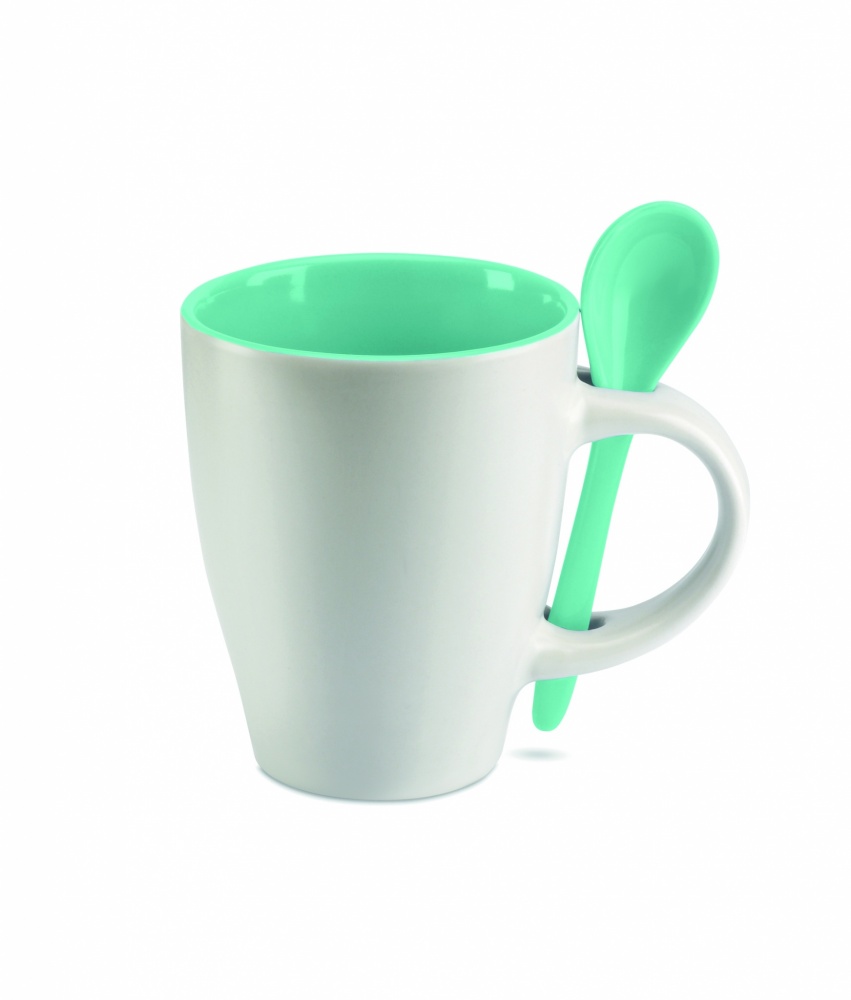 Logo trade promotional items image of: Bicolour mug with spoon 250 ml