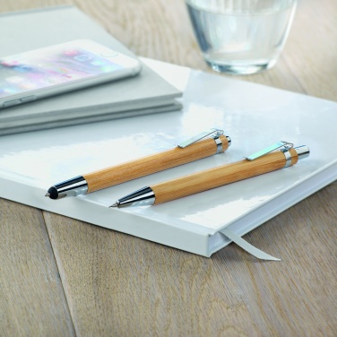 Logo trade promotional giveaways picture of: Bamboo pen and pencil set