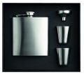 Slim hip flask w 2 cups set, Matt Silver