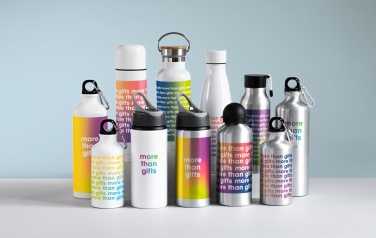 Logotrade business gift image of: Single-walled 500 ml aluminum bottle with a PP cap and a silicone strap