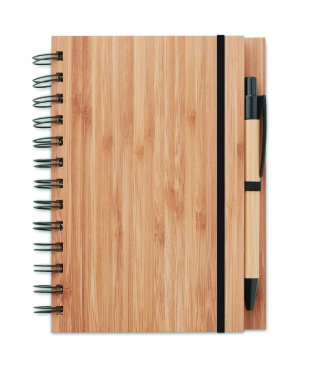 Logo trade promotional merchandise image of: Bamboo notebook with pen lined BAMBLOC