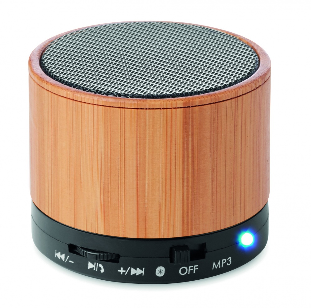 Logo trade advertising products picture of: Round Bamboo wireless speaker