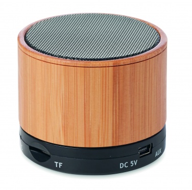 Logo trade corporate gifts picture of: Round Bamboo wireless speaker