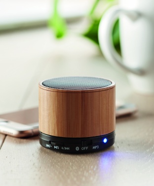 Logo trade promotional item photo of: Round Bamboo wireless speaker