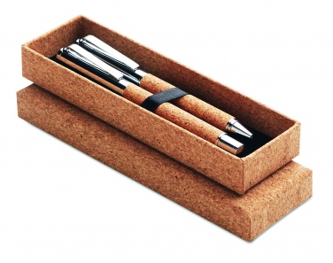 Logo trade promotional products image of: Metal Ball pen set in cork box