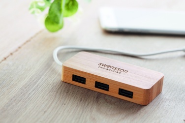 Logo trade advertising products image of: Bamboo USB 3 ports hub