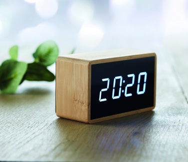 Logotrade advertising product picture of: LED alarm clock bamboo casing Düsseldorf