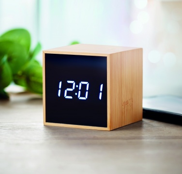 Logotrade promotional item picture of: LED alarm clock bamboo casing Dortmund