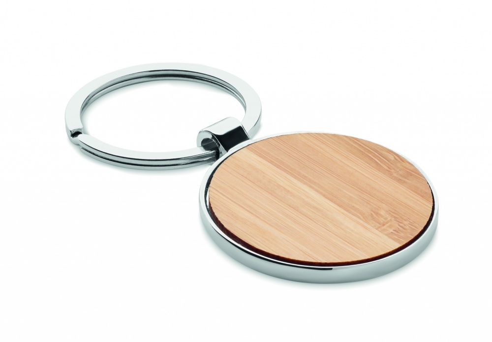 Logo trade promotional gift photo of: Round key ring metal bamboo Dobele