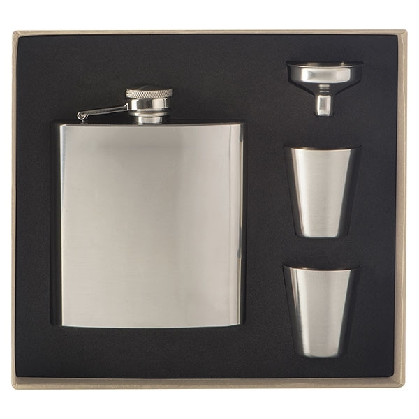 Logo trade promotional giveaways image of: Hip flask with 2 shot glasses SANDVIKEN 170 ml