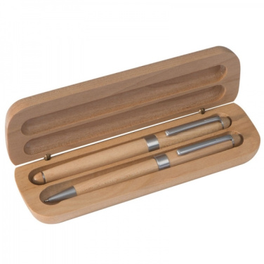 Logo trade corporate gifts picture of: Wooden writing set ballpen and roller INDIANAPOLIS