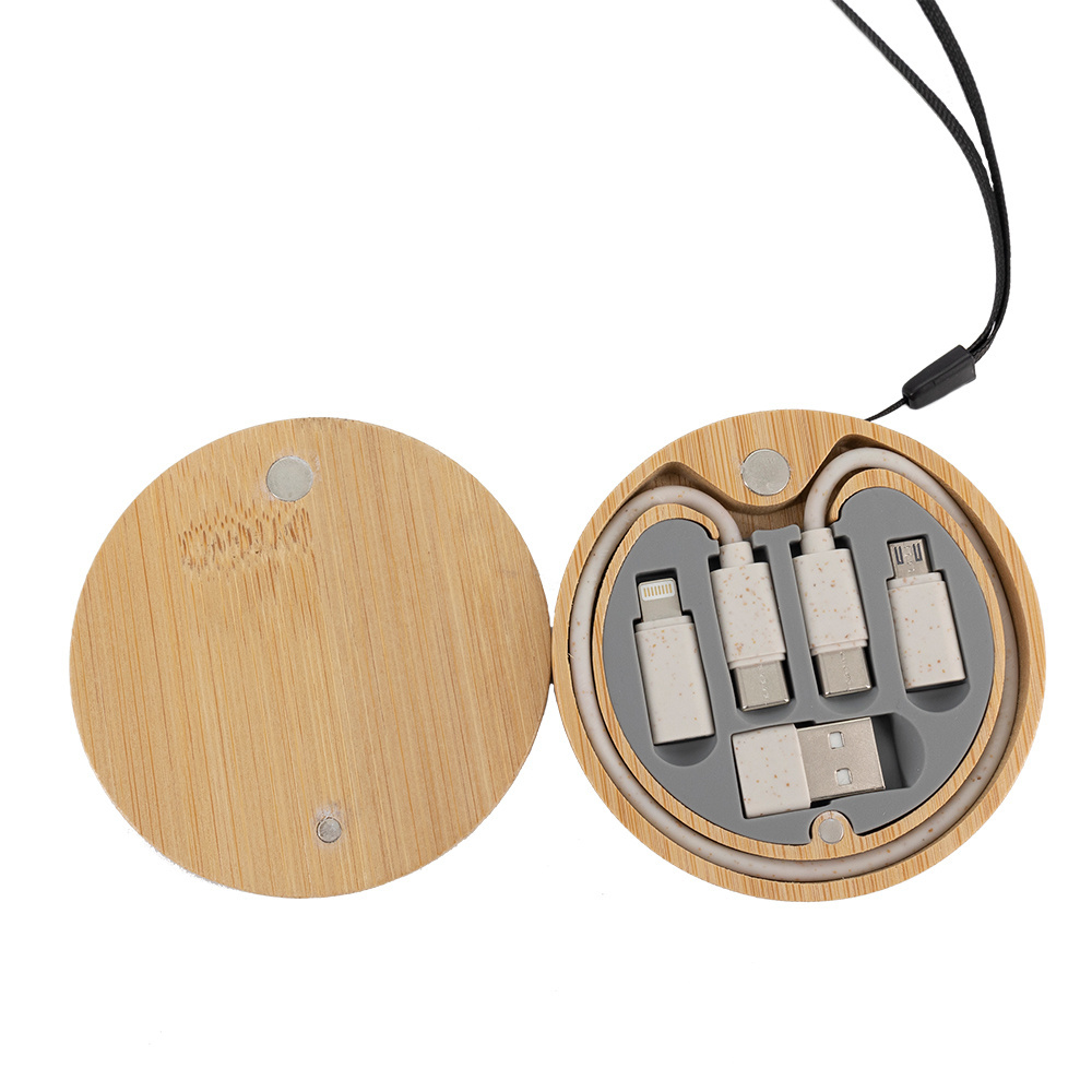 Logotrade promotional gift image of: 4in1 cable in wooden case, LH-ZM01