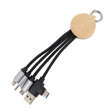 Logotrade corporate gift image of: 4-in-1 cable with elighted logo in a wooden casing, LH-ZMU05