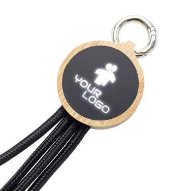 Logo trade promotional gift photo of: 4-in-1 cable with elighted logo in a wooden casing, LH-ZMU05