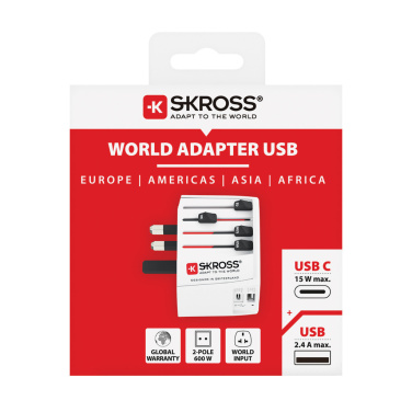 Logotrade corporate gift picture of: SKROSS World Travel Adapter MUV 2-pole with USB A and C