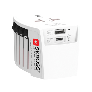 Logotrade promotional item picture of: SKROSS World Travel Adapter MUV 2-pole with USB A and C