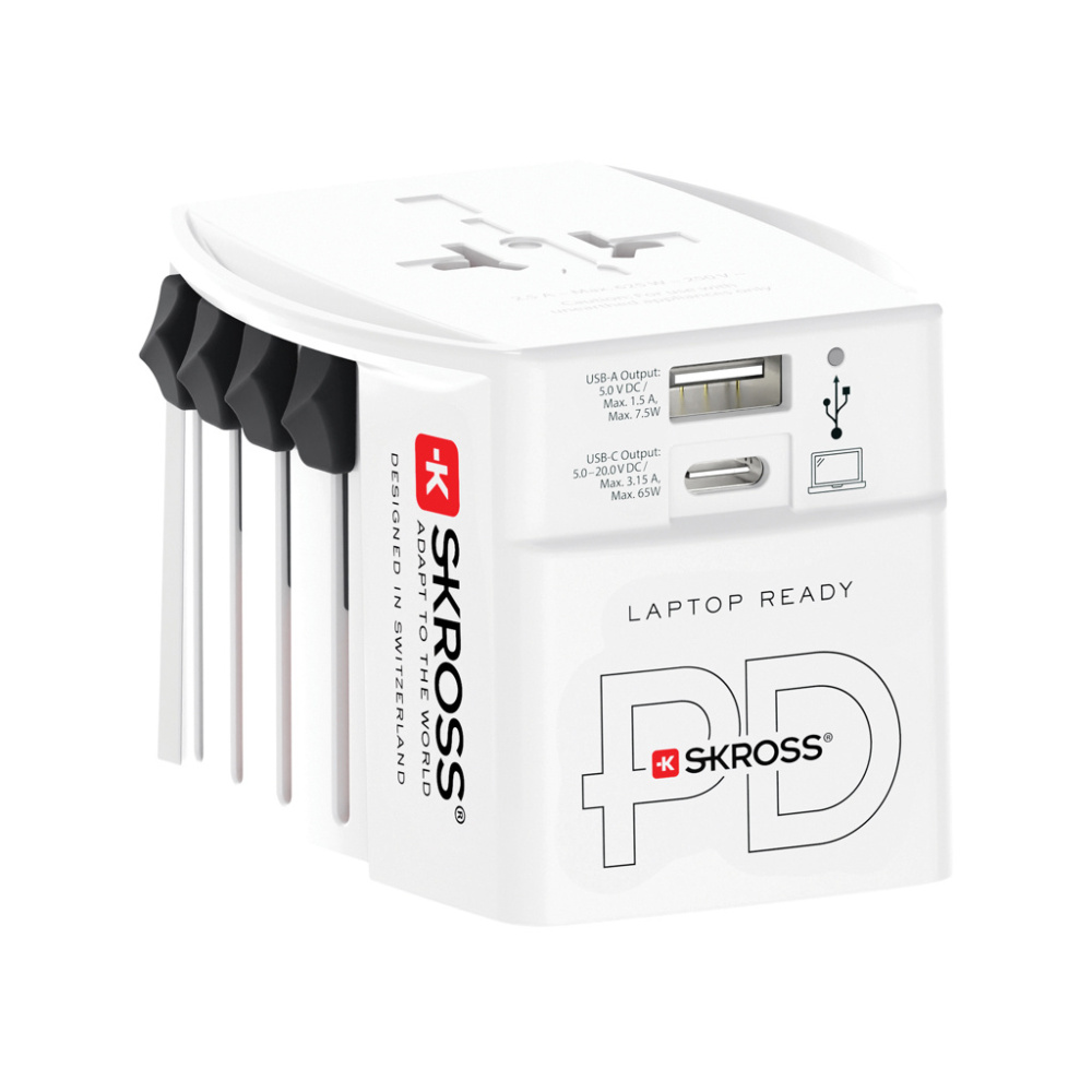 Logo trade promotional item photo of: SKROSS World Travel Adapter MUV 65W PD with USB C Cable