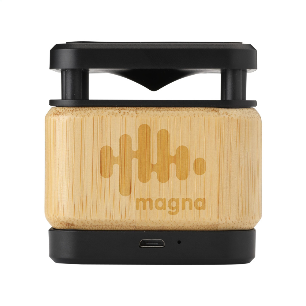 Logo trade promotional giveaways picture of: Bamboo Block Speaker with wireless charger