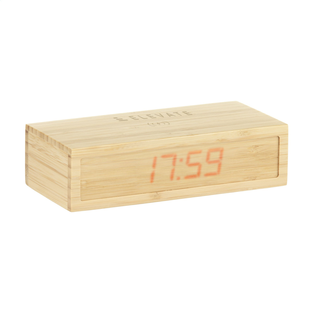 Logo trade advertising product photo of: Bamboo Alarm Clock with Wireless Charger