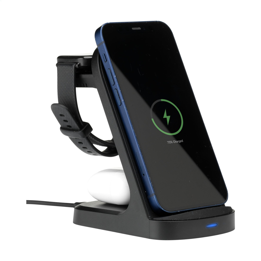 Logo trade corporate gift photo of: Triple-Up RCS Recycled ABS Wireless Charger Stand