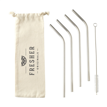 Logo trade corporate gifts image of: ECO RVS 4 pieces ECO Straw Set stainless-steel straws