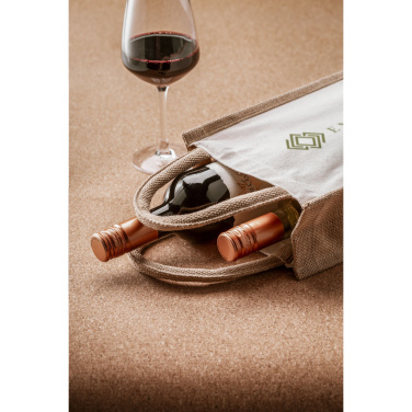 Logo trade business gifts image of: Jute Canvas Double Wine Bag