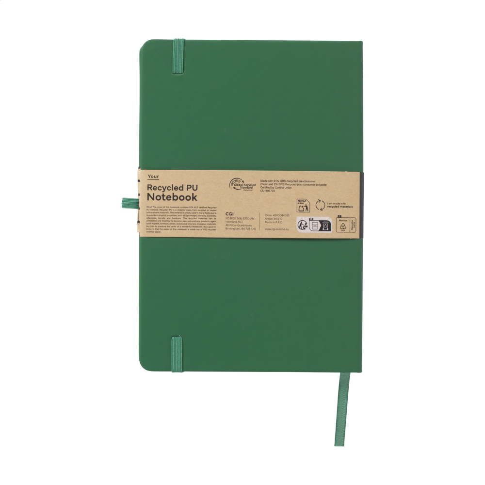 Logo trade corporate gifts image of: Recycled GRS PU Paper Notebook A5