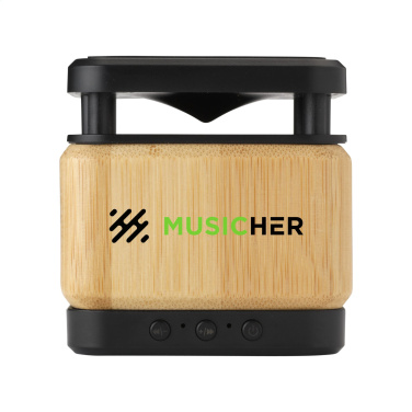 Logo trade promotional giveaways picture of: Bamboo Block Speaker with wireless charger