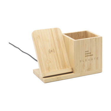 Logo trade promotional items picture of: Bamboo Boss 15W charger/pen holder