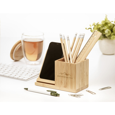 Logo trade corporate gifts picture of: Bamboo Boss 15W charger/pen holder