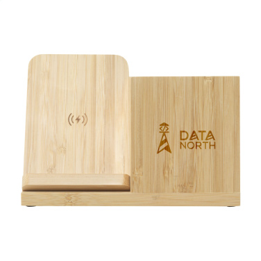 Logo trade business gift photo of: Bamboo Boss 15W charger/pen holder