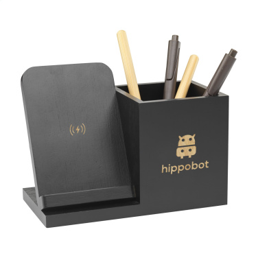 Logo trade promotional products image of: Bamboo Boss 15W charger/pen holder