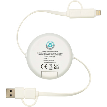 Logotrade corporate gift image of: Chechia 5-in-1 recycled plastic 100 cm retractable data sync and 45W fast charge cable