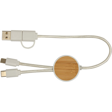 Logo trade promotional giveaways picture of: Chechia 5-in-1 recycled plastic 30 cm data sync and 27W fast charge cable with bamboo details