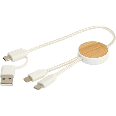 Logo trade promotional gifts picture of: Chechia 5-in-1 recycled plastic 30 cm data sync and 27W fast charge cable with bamboo details